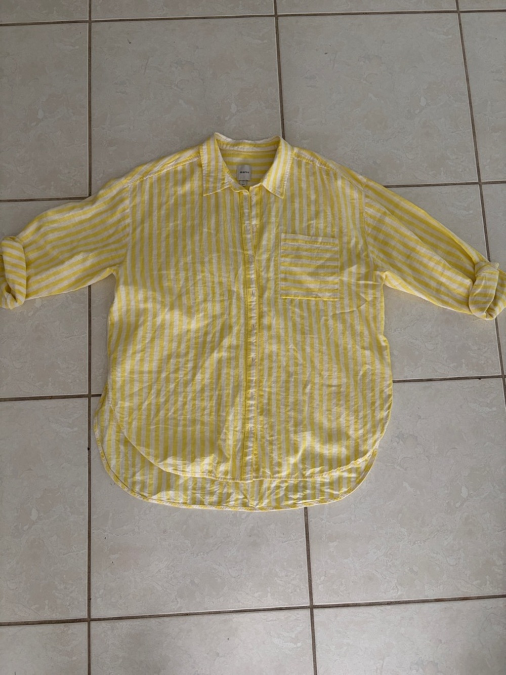 Maeve Yellow and White Striped Button-Down Shirt